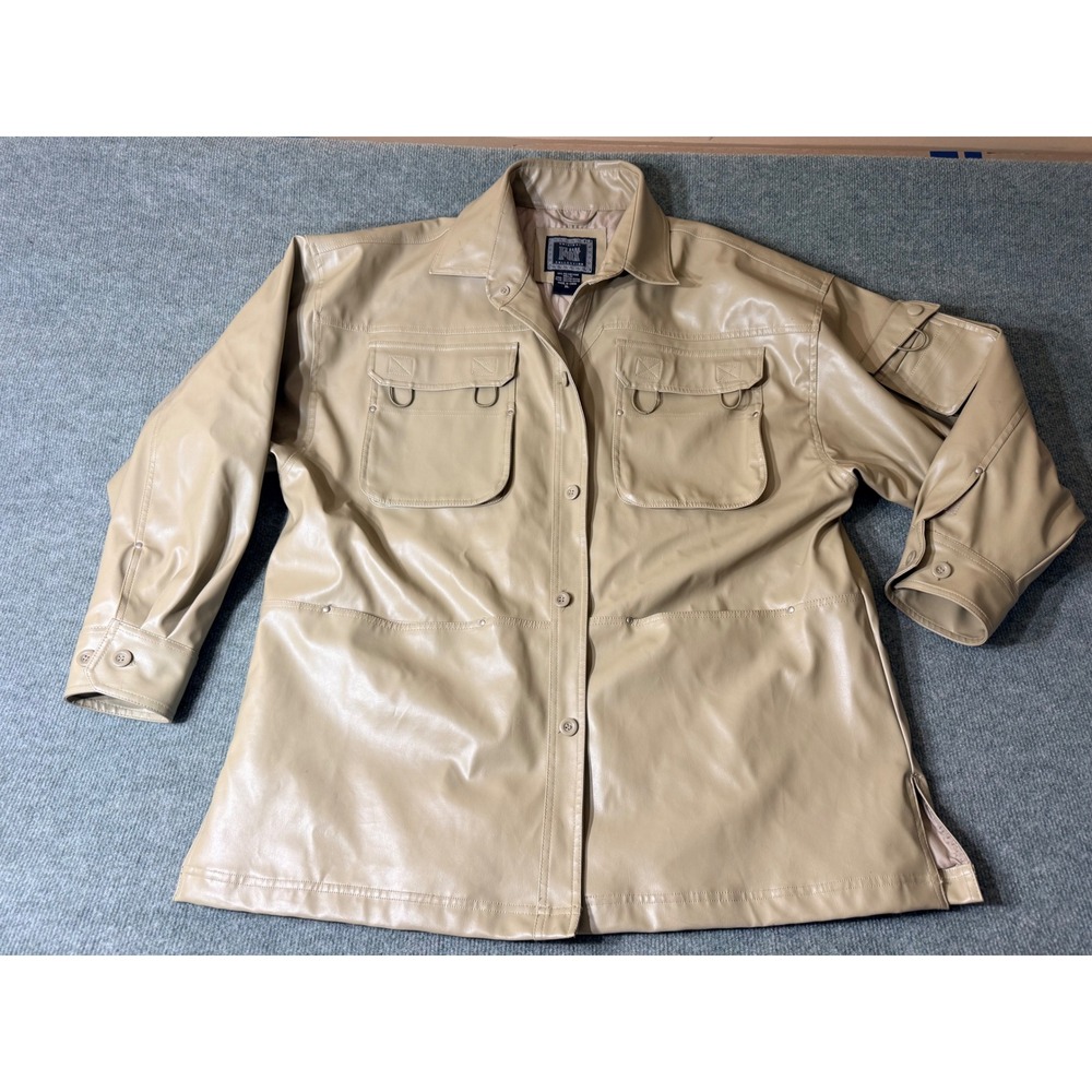 Bare Fox Faux Leather Utility Jacket Mens XL Tan  Quilted Cargo Pockets
